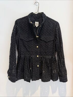 GAP Black Eyelet Peplum Utility Jacket
